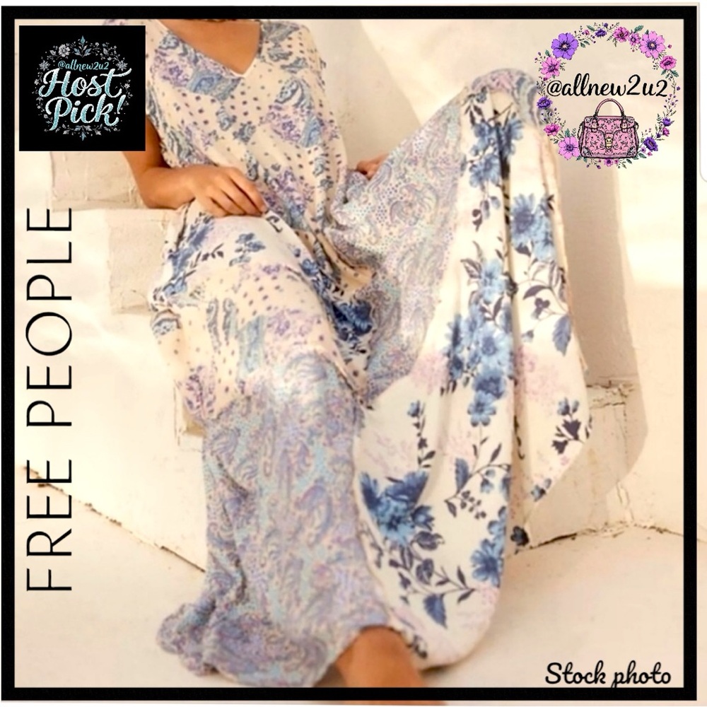 Free People Desert Flower Blue Combo Patchwork Maxi Dress - Picture 8 of 16